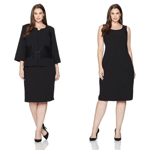 New! DANNY & NICOLE 2-Piece Lace-Trim Black Jacket and Dress Size 18W DN Designs - Picture 1 of 7